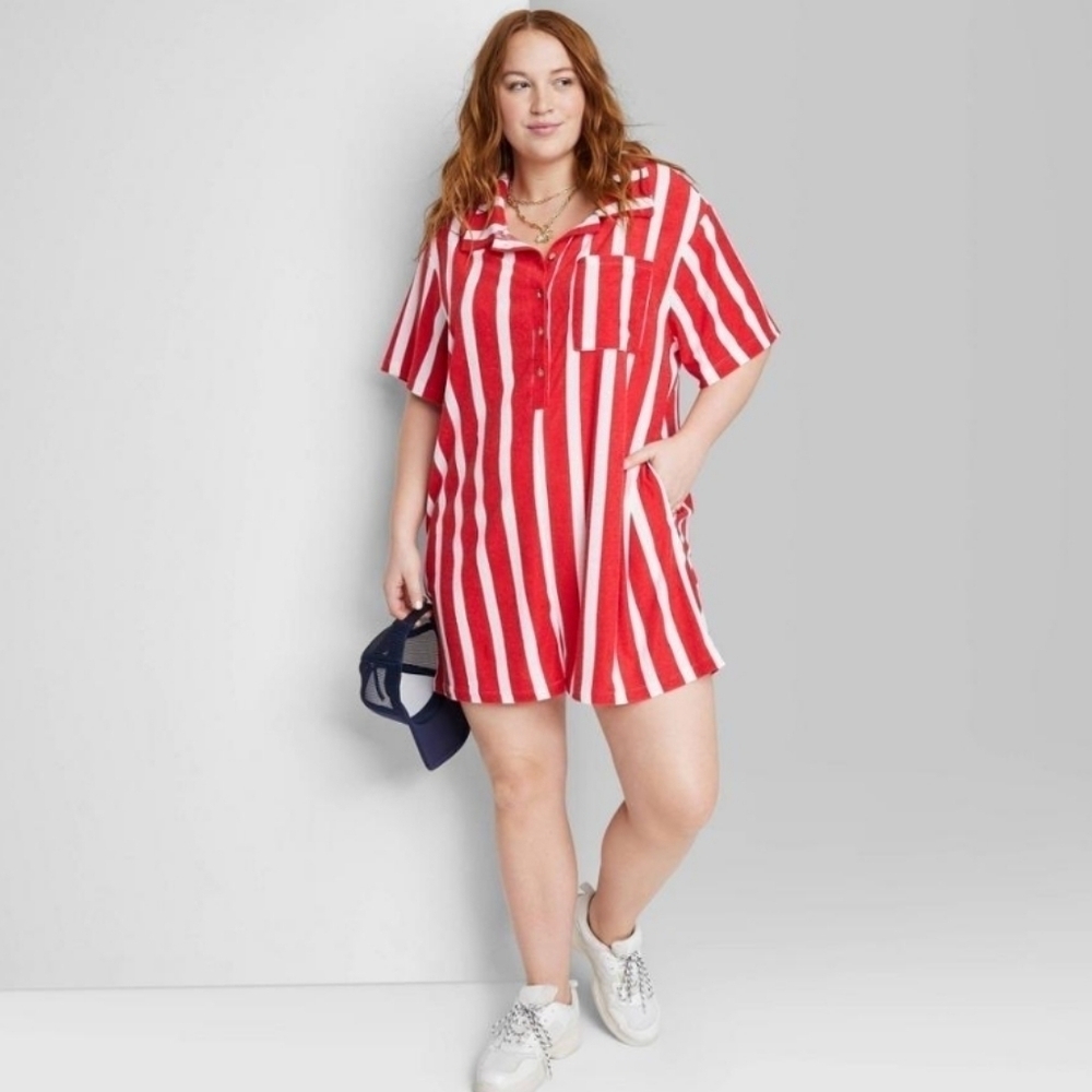 Ascot Hart Red Striped Short Sleeve Graphic Romper L